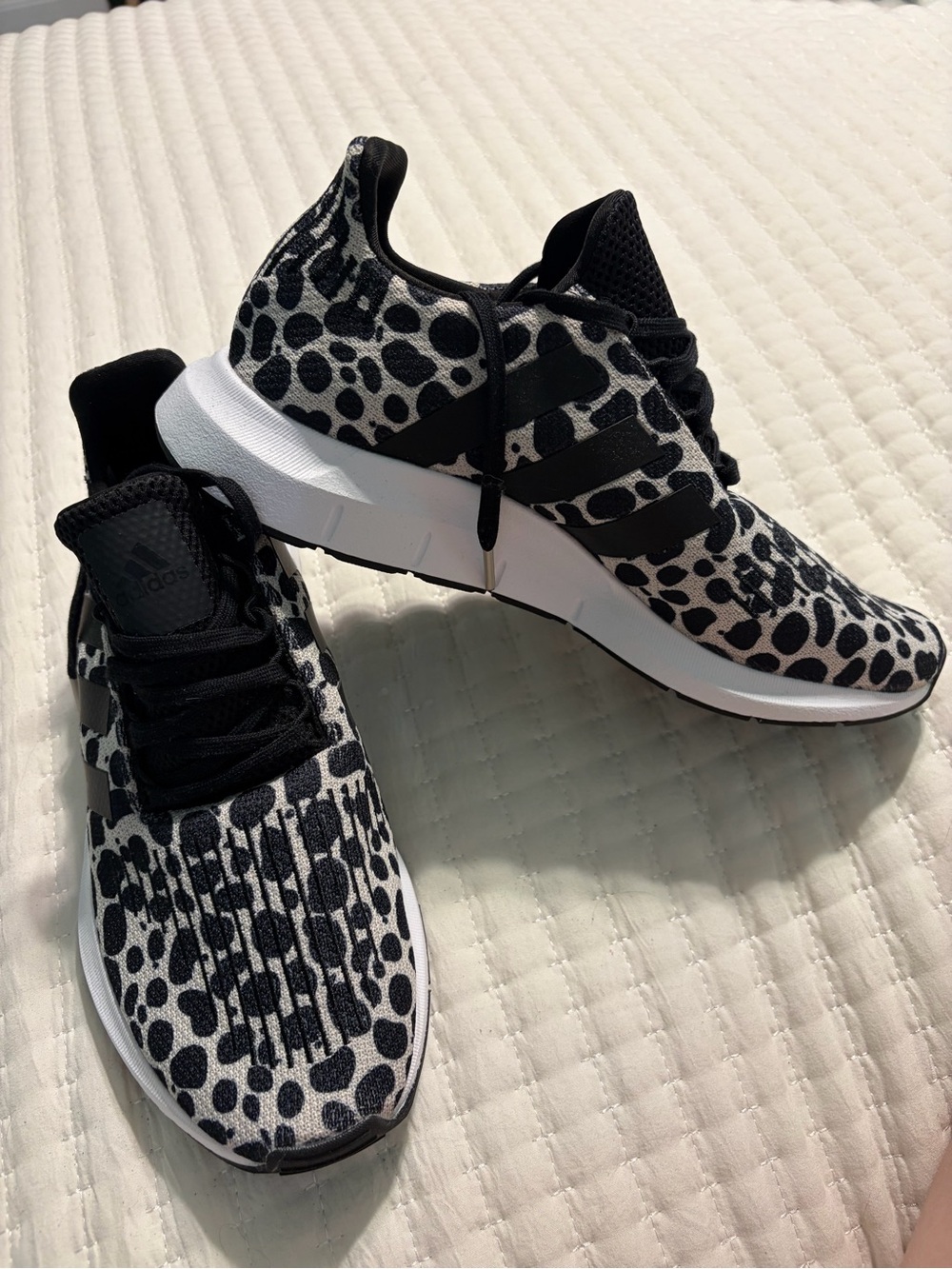 Adidas Swift Run Black and White Leopard Print Sneakers